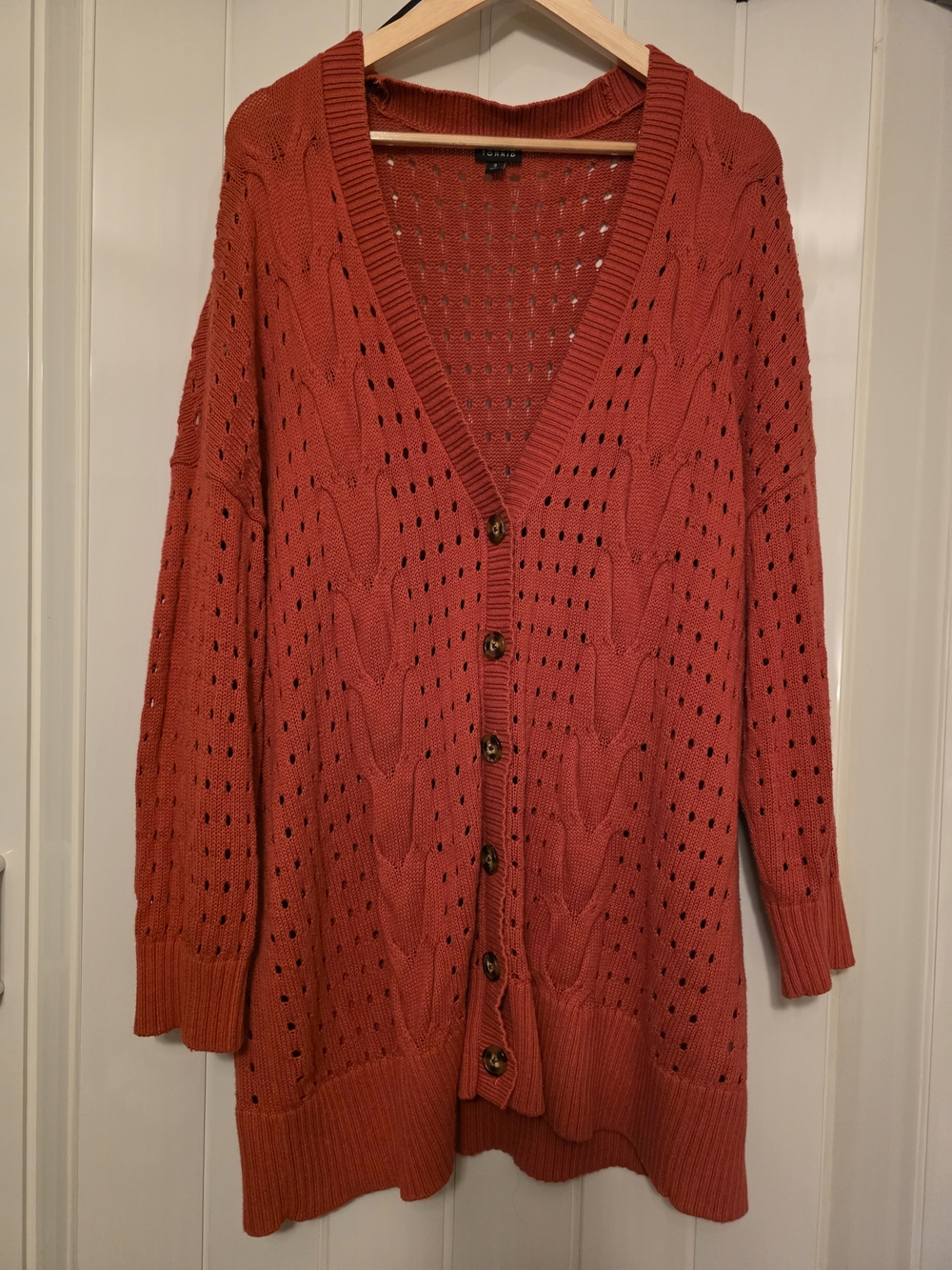 torrid Red Openwork Cable-Knit Button Cardigan